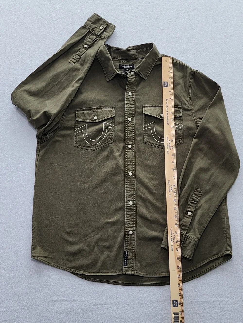 True Religion Olive Green Overshirt Shacket Snap Button Shirt Men XL